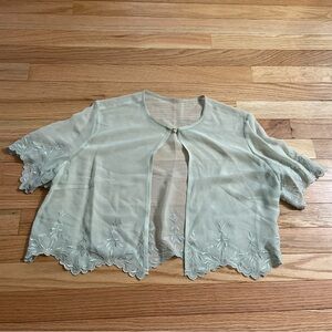 Sheer Chiffon Bolero Womens Large Green Embroidered Bridal Formal Wedding